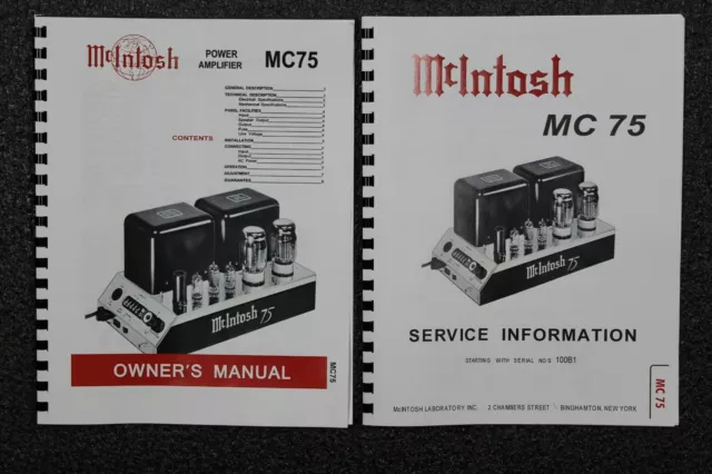 *Usa* Ultimate Mcintosh Mc75 Owner's Instruction / Service Manuals *Usa* Ultimate Mcintosh Mc75 Owner's Instruction / Service Manuals