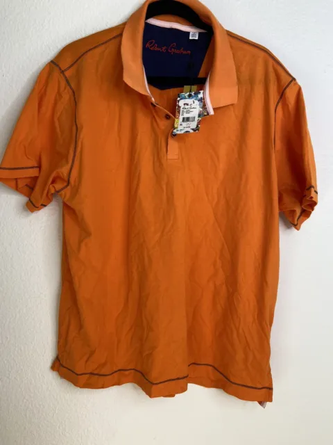 Robert Graham Solid Orange Men's Polo 2 XL Shirt NEW $118