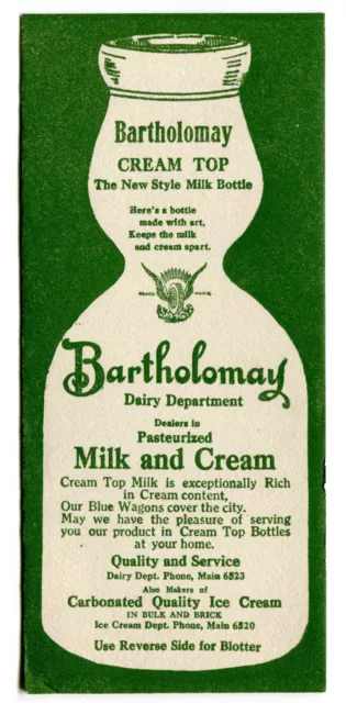 Prohibition Bartholomay Beer Dairy Dept Milk Bottle Ink Blotter Advertising Old!