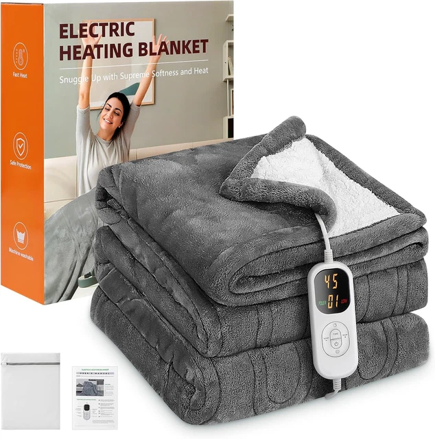 Coperta Elettrica Matrimoniale 200x180 Cm, 6 Livelli Calore, Timer 10h - Termocoperta Per Letto E Divano