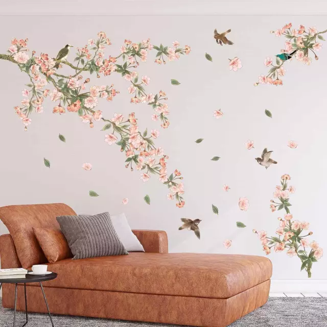 ® Pink Flower Cherry Blossom Wall Decals - Cherry Blossom Flowers Tree Branch Bi