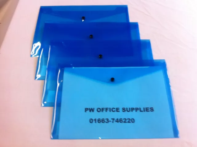 Blue A4 Plastic Stud Document Wallets Files Folders Filing School Office