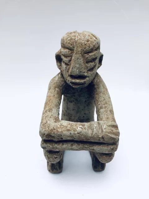 Pre Columbian Carved Stone Basalt Seated Sukia Figure Costa Rica Antique