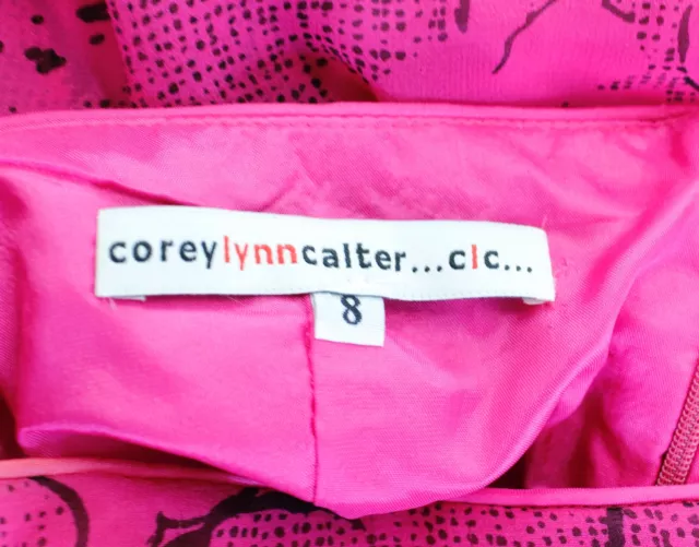Vtg Corey Lynn Calter Pink Black Floral Strapless Silk Midi Party Dress Size 8 2