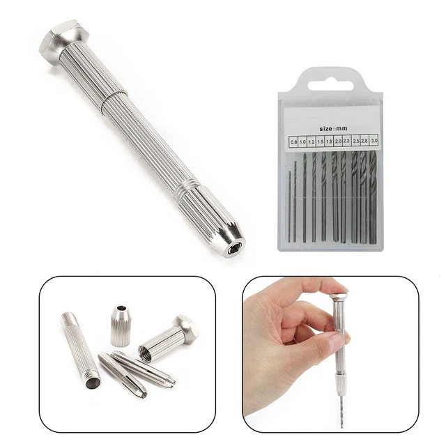 Mini Hand Drill With Keyless Chuck 10Pcs 0.8-3.0mm HSS Drill Bits DIY Tool Kit