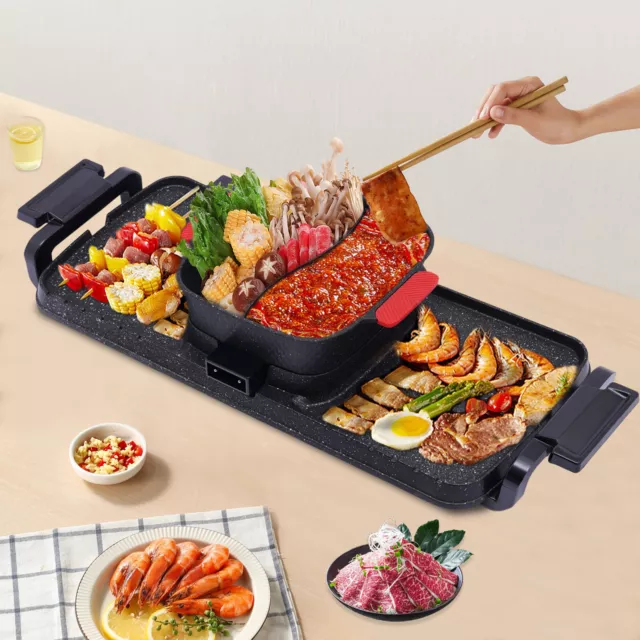 Barbecue Heißtopf 2 in 1 Große,Innen Innen BBQ Separierbarer Hot Pot Grillpfanne