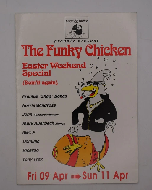 RAVE FLYER-FUNKY CHICKEN at a Warehouse in London-1993. MINT size A6 ...