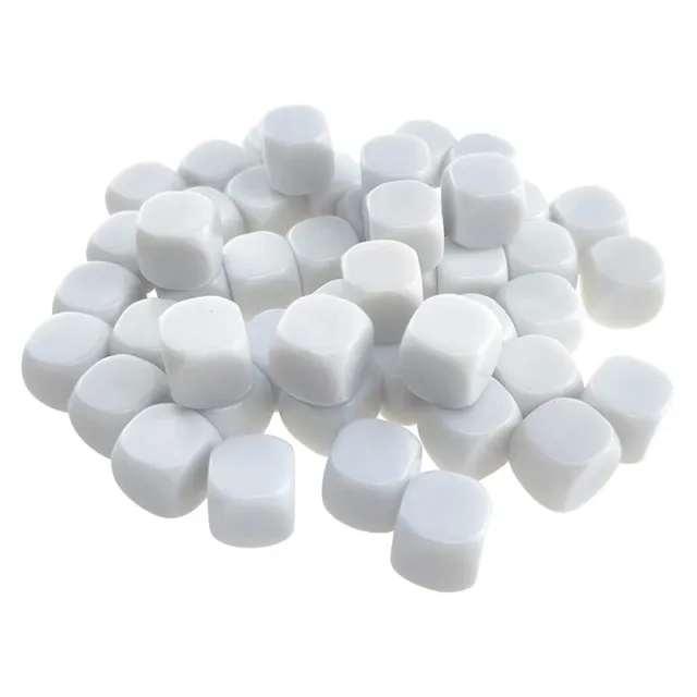 50 Pack 16MM Blank White Set Acrylic Rounded D6 Cubes for Game,Paee