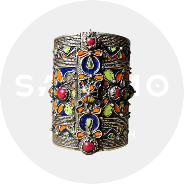 Broche Pendentif Ancien En Argent Et Corail - Style Berbère Kabyle Ethnique, Occasion