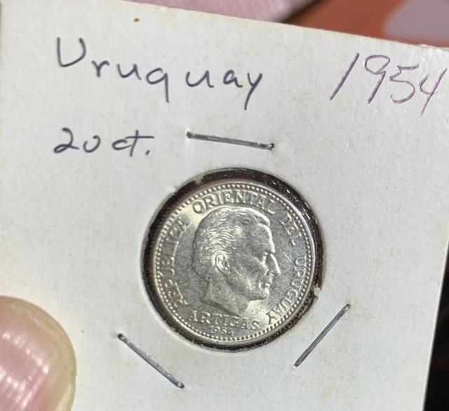 Uruguay 1954 20 Centésimos Silver Coin KM# 36, BU