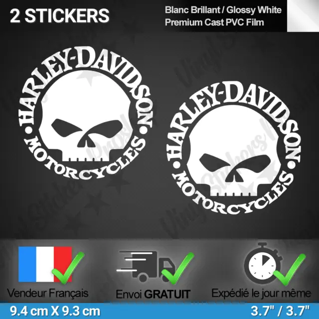 Harley Davidson 2 Stickers Skull White Glossy Bright Motorcycle Helmet Tank Kit