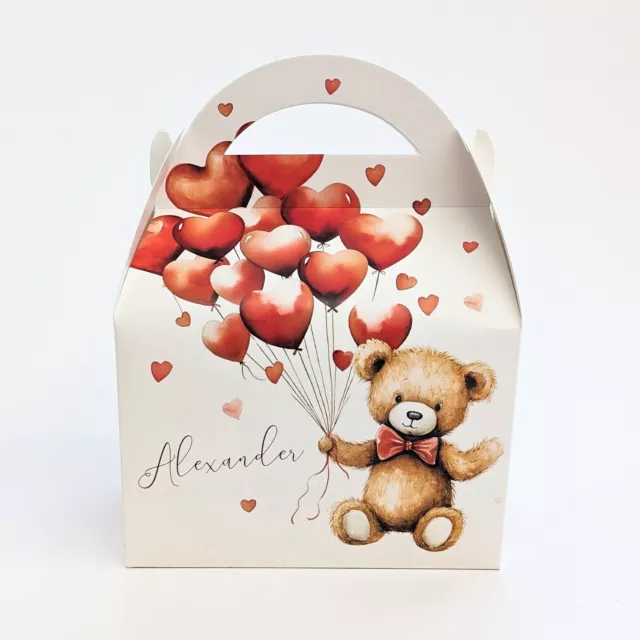 VALENTINES DAY Teddy Bears Personalised Party Box Treat Lunch gift Favour First