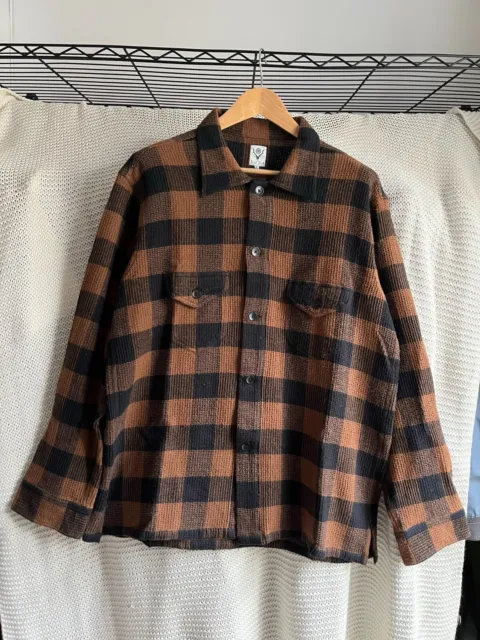 NWOT South2 West8 Waffle Knit Flannel Shirt Orange/Brown Black Needles Nepenthes