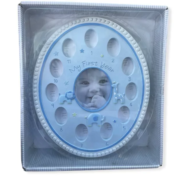 First Impressions My First Year Baby Photo Frame Oval Blue White New In Box