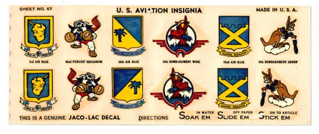 Vintage Larger Jaco-Lac Decals Disney Militaria WWII Insignia US Aviation #67