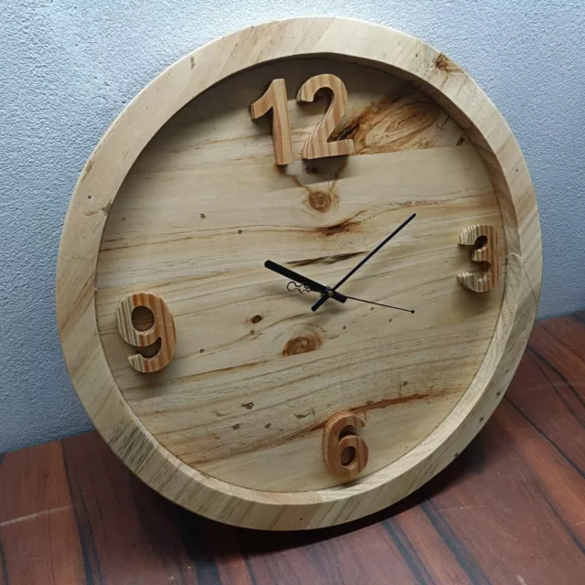 Nuevo Diseño Pared Reloj 24" Hechos a Mano Redondo Natural Macizo Madera Regalo