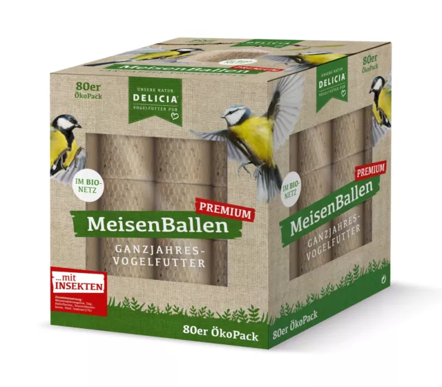 Delicia Meisenballen Meisenknödel Vogelfutter mit Bio Netz mit Insekten 80 Stk.