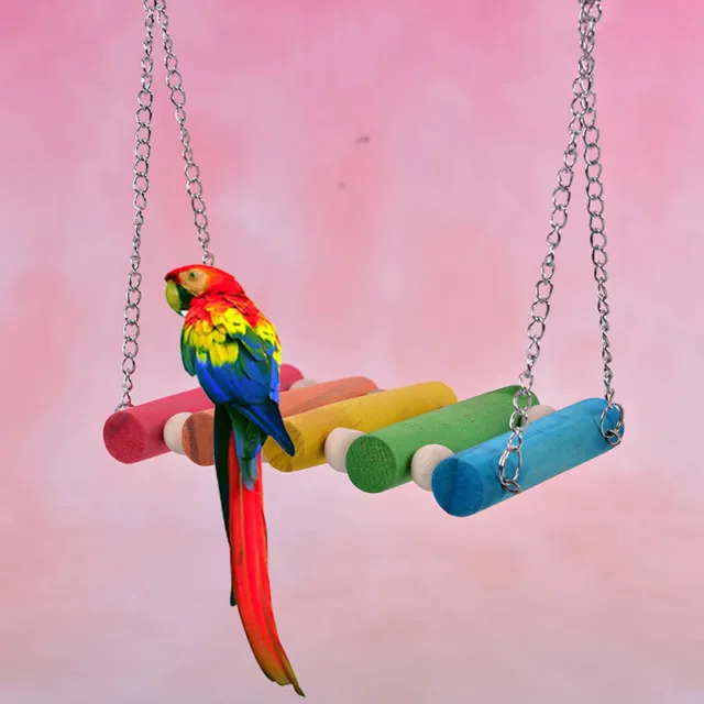 Bird Hanging Swing Toys Wood Parrot Parakeet Perches Finches Pets Access-wf