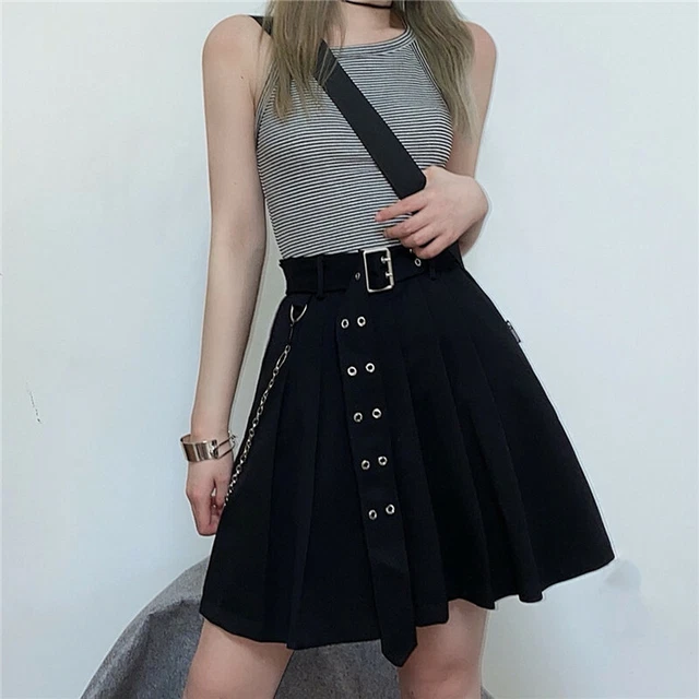Jupe Mini Gothique Plissée Noire - Style Japonais Ligne A - Taille Petite - Polyester