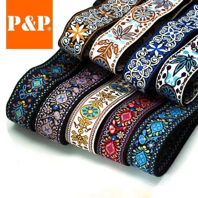 Guitar Bass Belt Embroidered Guitar Strap Leather End for Bass/Acoustic/Electric