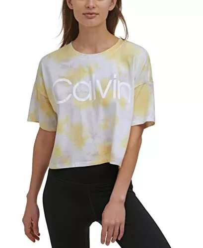 CALVIN KLEIN PERFORMANCE Women Cropped Tie-Dyed T-Shirt Yellow Size XL 9543  $58.04 - PicClick AU