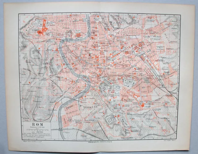 Rom, Roma, Italien - Alter Stadtplan + Register - Lithographie um 1898