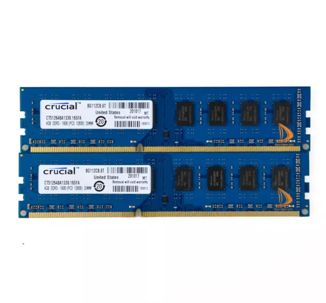 Crucial 8 GB DDR3 RAM 2x 4 GB PC3-12800 1600MHz Fr Dell Optiplex 780 790 390 580