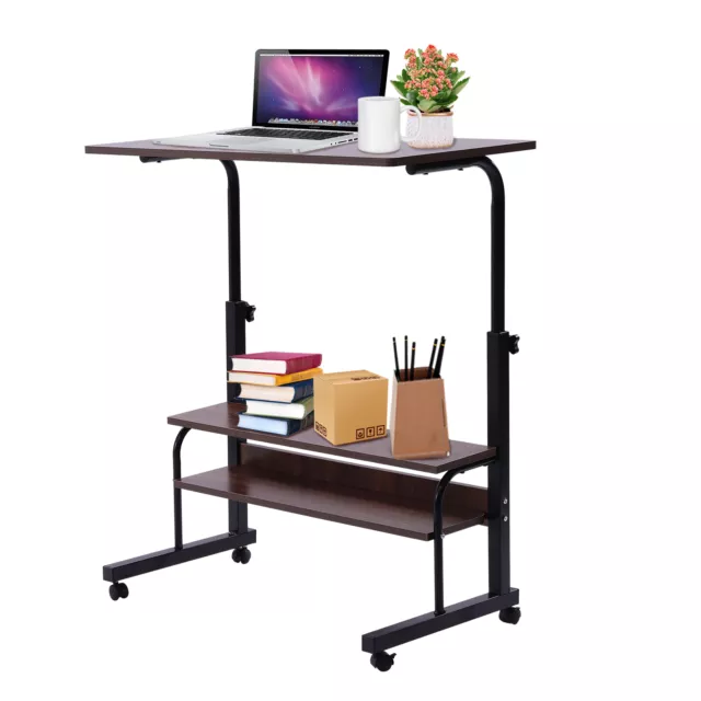 Portable Mobile Laptop Desk Cart Adjustable Height Computer Table 360° Rolling