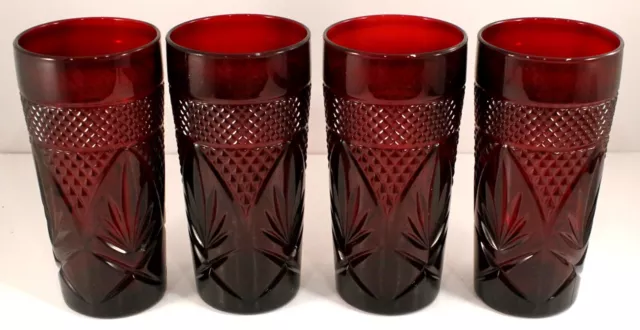 Luminarc Cristal d'Arques France Red Ruby Tumblers Glasses * Set of 4 * Durand