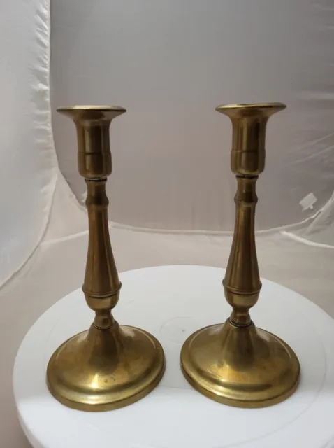 Marked Italy Pair Brass Metal Candle Stick Holders 7in tall