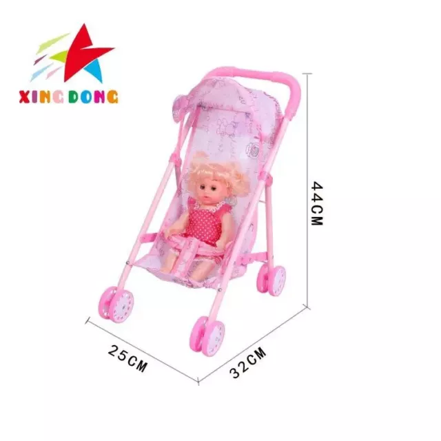 16" Baby Girl Bride with Folding Stroller, Push Chair Toys with Doll Pink & Blue