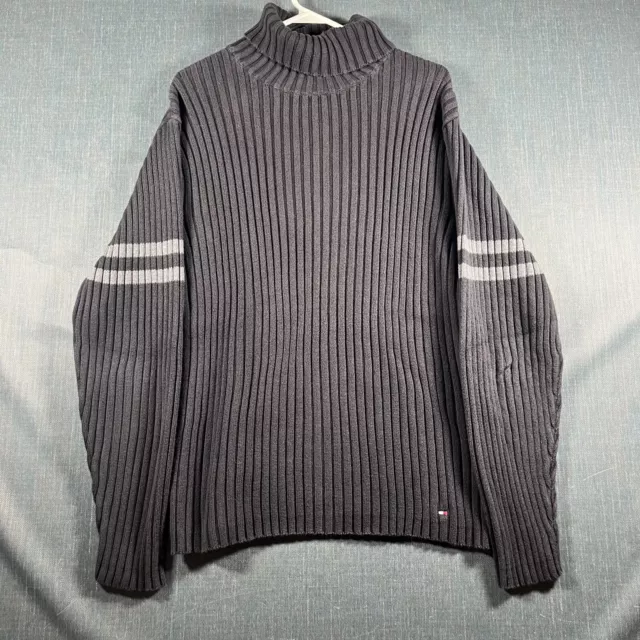 Tommy Hilfiger Sweater Mens XL Gray Knit Ribbed Cotton Turtle Neck Pullover