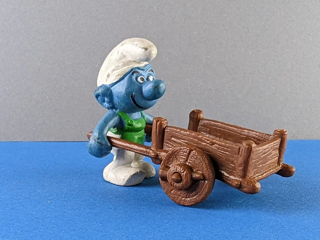 SCHLUMPF SCHLEICH SCHLÜMPFE Superschlumpf Gärtner mit Schubkarre EUR 2