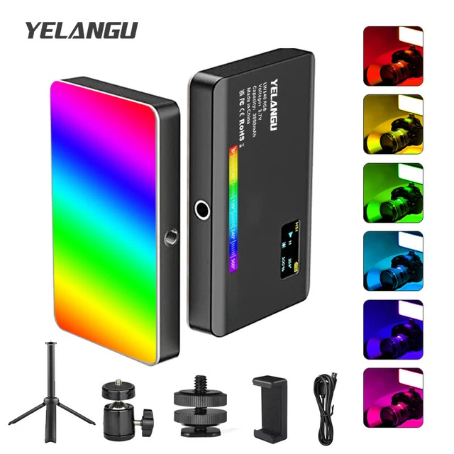 RGB LED Luz de Relleno de Video Fotografía Recargable Panel de Lámpara Vlog + Soporte de Trípode