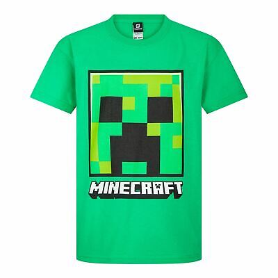 Minecraft Verde Giocatori T-Shirt Creeper Viso Logo Gioco Camicia Età 3-13