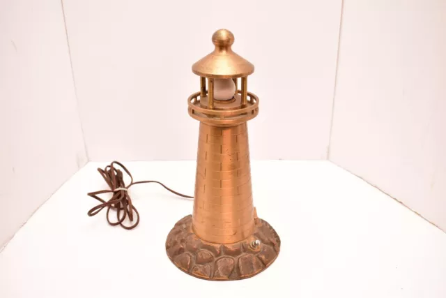 Antique Vintage Cast Brass Lighthouse Light House Table Lamp 13" tall WORKS!