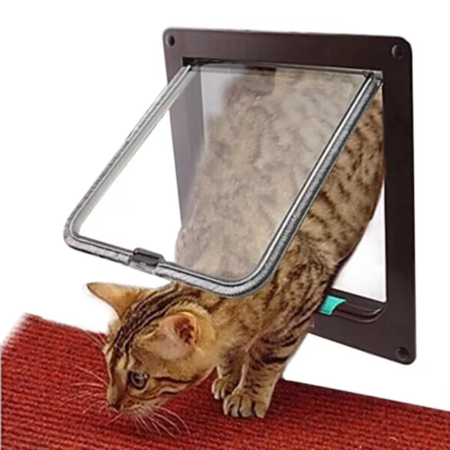 4 Way Pet Cat Puppy Dog Magnetic Lock Lockable Safe Flap Door Gate Frame M L XL