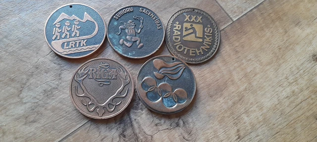 Job Lot Of 5 Big And Heavy Original Soviet Memorable Table Medals.   