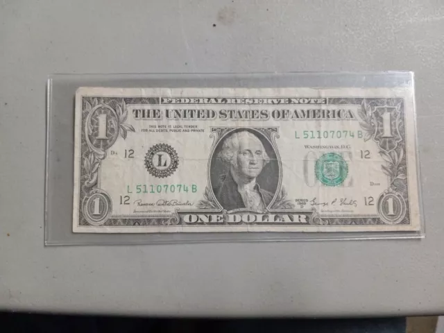 US 1969 One Dollar Bill with Faded Back Ink Insufficient By The Bank