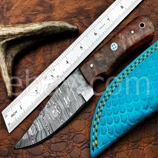 8'' Custom Handmade Damascus Steel Skinner Hunting Knife W/Sheath-6912