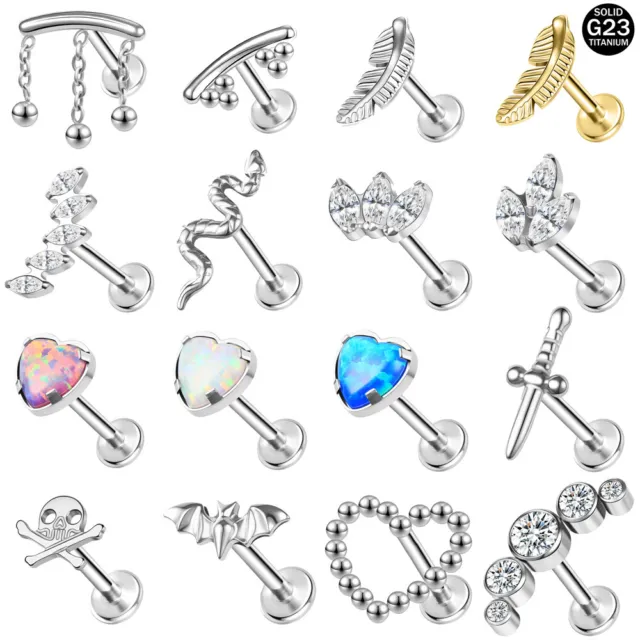 1Pc G23 Titanium Steel Lip Labret Piercing Heart CZ Helix Conch Piercing Jewelry