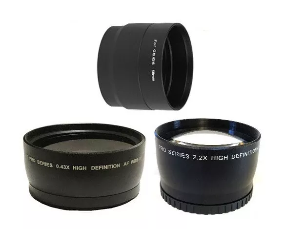 58mm Wide Angle and 2.2x Telephoto Lens for Canon PowerShot G15 G16