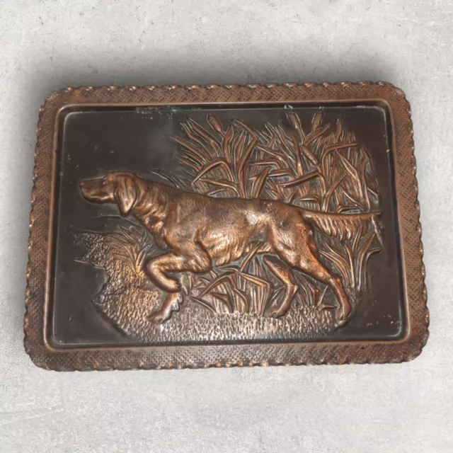 Ancienne Plaque En Cuivre Décor Chien De Chasse Vintage -  Hunting dog