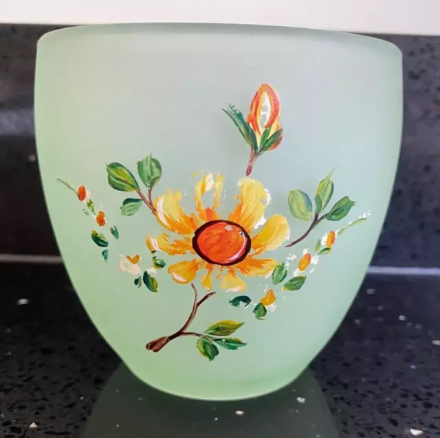 Vintage Art Deco Bagley Green Frosted Round Glass Posy Vase - 1930's