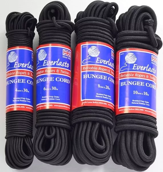 Everlasto Black Elastic Bungee Rope Shock Cord 4Mm 6Mm 8Mm 10Mm Various Lengths