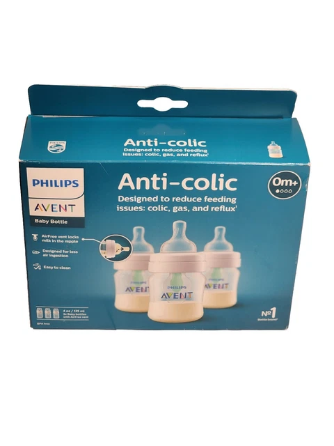 Philips Avent Anti-Colic Set Of 3 Baby Bottles 4 Oz 0m+ NIB SCY701/93 Newborn Philips Avent Anti-Colic Set Of 3 Baby Bottles 4 Oz 0m+ NIB SCY701/93 Newborn