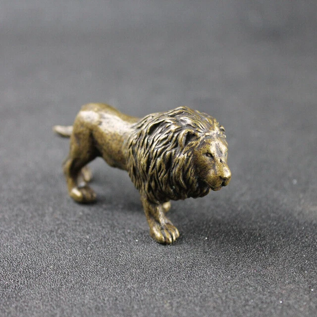 BRONZE MALE LION King Statue Lions Miniature Brass Sculpture Decor