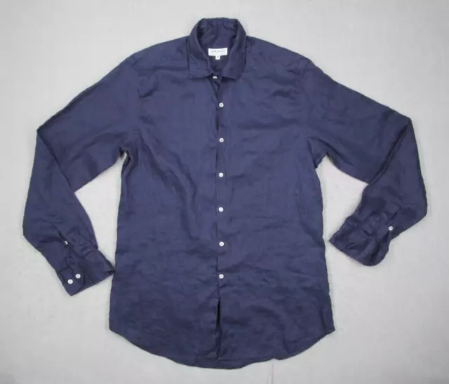 Piatelli Barneys New York Shirt Mens Medium Blue Linen Button Up Made in Spain