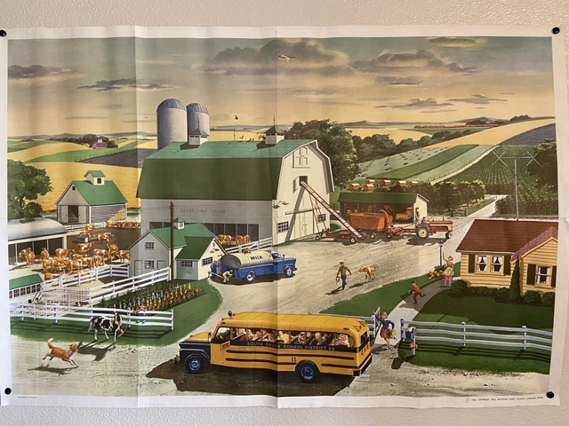 Vintage 1960 1968 National Dairy Council Riverview Farm Poster large 40x27”