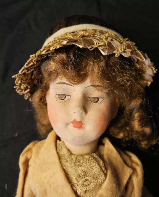 Vintage German Doll Pressed face hand painted 22 Inches Felt dirndl skirt jacket